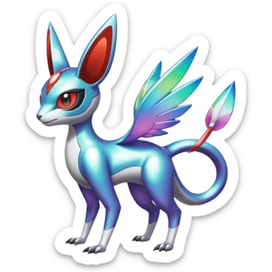 Shiny Colorful Cyber-Vernid-Trico-Meloetta-Latias-Koraidon-Peppercat-Protogen-Pokémon-Digimon-Fakémon-fusion-hybrid-creature sticker
