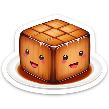 Hangzhou Dongpo Pork braised pork belly cubes, simplified emoji style with bold outlines and bright colors, cartoon style Chinese meat dish sticker