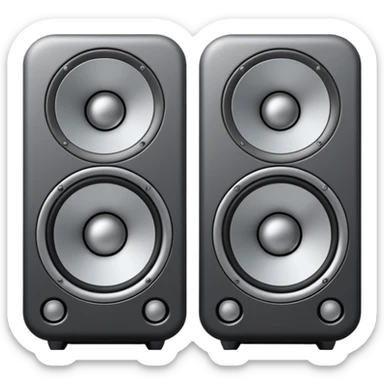Minimal emoji icon of a modern metallic speakers, front view, detailed geometry, dark metallic body, subtle highlights, isolated sticker