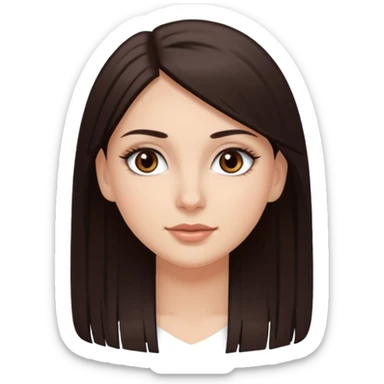 Emoji de chica blanca con cabello castaño oscuro lacio y ojos cafés con pestañas bonitas sticker