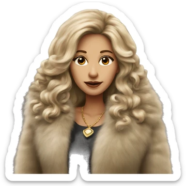 Beautiful realistic long hair dark blonde mob wife with fur coat sticker