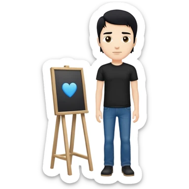 simple white man, black hair, black t-shirt, blue jeans, standing sticker