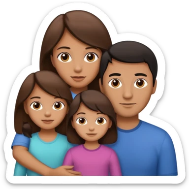 family dad with brown hair, mom with brown hair, little girl with tan skin and black hair sticker