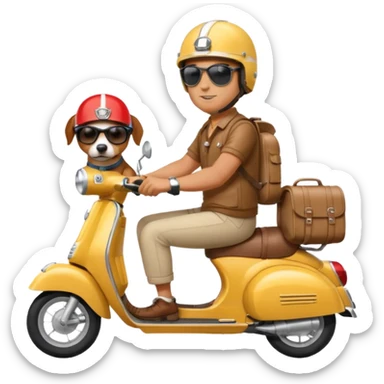 man and his pet dog riding a vespa sticker