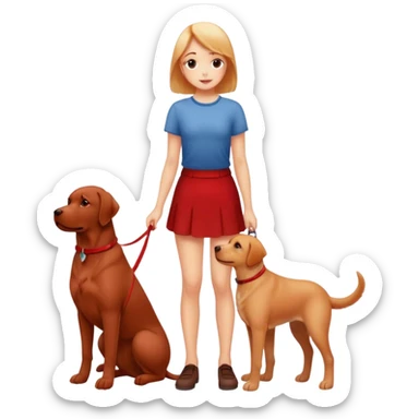Girl stood next to red Labrador  sticker