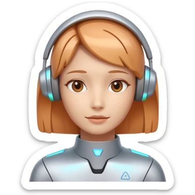 AI Support Agent holo-human-like Cyber AI face, warm, calm and friendly. Holographic look.Soft AI face with a listening, welcoming expression, minimal facial lines, calm eyes.  sticker