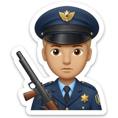 Officer with peaked cap + mini gun, half body sticker