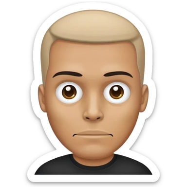 man with oval-shaped flat-top head wearing a black shirt with a gray skull on the front sticker