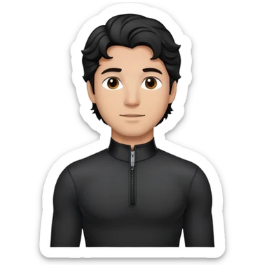 Man with wavy black hair wearing compression black long sleeve zippered collar shirt sticker