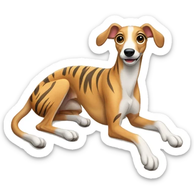 Fawn tiger greyhound lifts legs up sticker