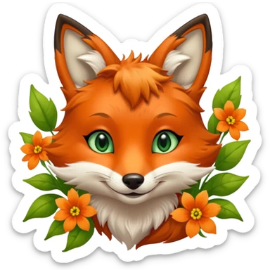 Smilng Green Eyed Fox with flowers  sticker
