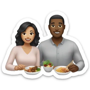 date night dinner for asian male and black asian female couple sticker