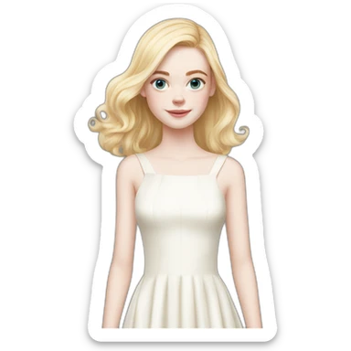 elle fanning with shoulder-length hair and a white dress sticker