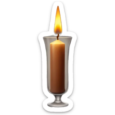 A tall brown candle in a glass container  sticker