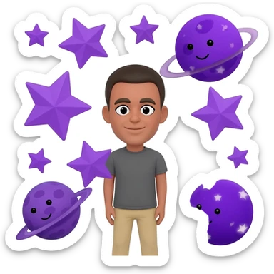 Purple stars, purple planets in an angle with me, their faces black with white stars far away sticker