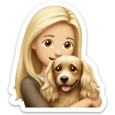 A blonde girl hugging a Yorkshire dog with brown long hair  sticker