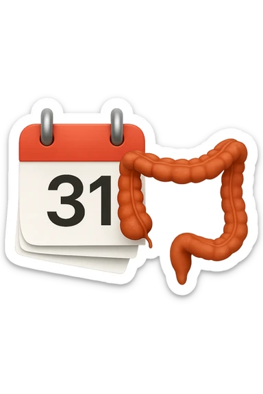 emoji stile iphone di un calendario con fogli che volano insieme a pezzi anatomici di colon umano, iperrealistico 4k, isolato su sfondo bianco sticker
