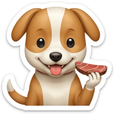 White and tan dog eating steak sticker
