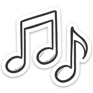 Musical notes icon, hand drawn, black outlines, no fill, simple and clean, top view sticker