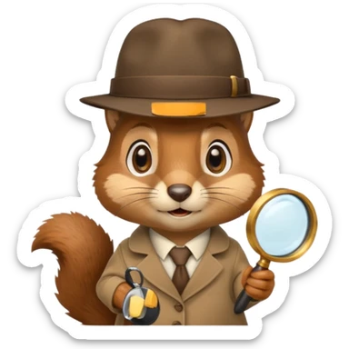 cute detective squirrel with magnifying glass and detective hat sticker