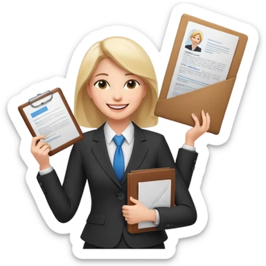 make her happy. she got accepted from her interview. now she is verry happy and confident. wearing interview clothes again. she is SMILING BIG. she is holding her cv to the sky, from happiness sticker