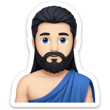 Neptune from Olympus Gods with long black hair and beard, blue toga sticker