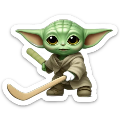 Baby yoda playing hockey sticker