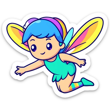 Iridescent fairy flying twinkle rainbow neon sticker