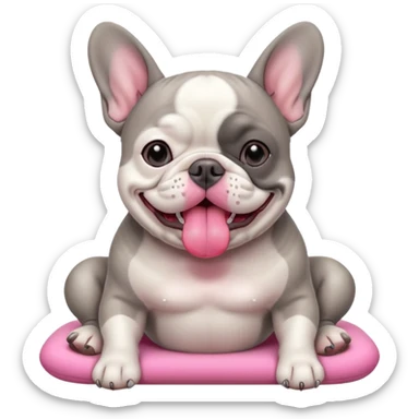 grey french buldog getting massage sticker