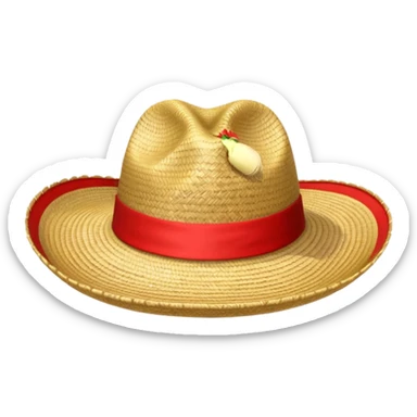 Sombrero de paja con una tira roja en la parte central sin ninguna soporte solo una tira  sticker