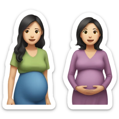 Pregnant asian woman stands with another non-pregnant woman sticker