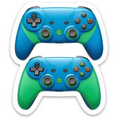 Create a clean, cartoon emoji of two gaming controllers angled toward each other to represent multiplayer gaming. Use bright colors, bold outlines, minimal detail, and a transparent background so it stays clear at small sizes. sticker
