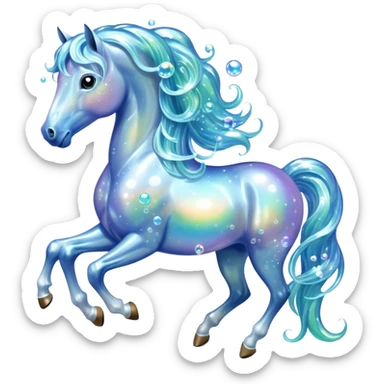 A magical horse made entirely of transparent bubbles and water, with a flowing mane of small bubbles sticker