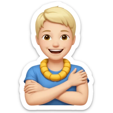 arms crossed holding neck laughing sticker