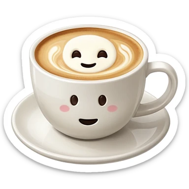 a flat white coffee without a face in a clean white coffee mug witout anyhing on it. there is latte art in the coffee sticker