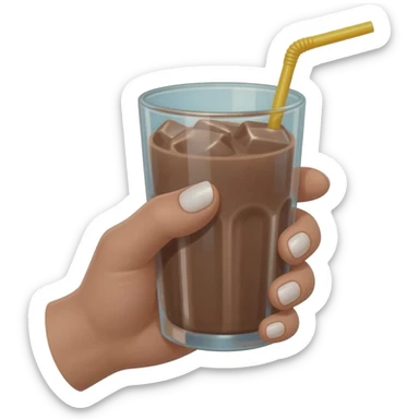chocolat froid dans un grand verre avec une paille tenue par le bout d'une jolie main de femme avec une belle manucure Style Pinterest réaliste Avec une bordure b blanche sticker