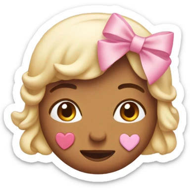 Love emoji with  light pink hearts above head and bow on the side sticker