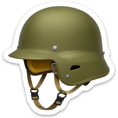 modern NATO helmet, emoji style, olive color, distinctive shape, strap sticker