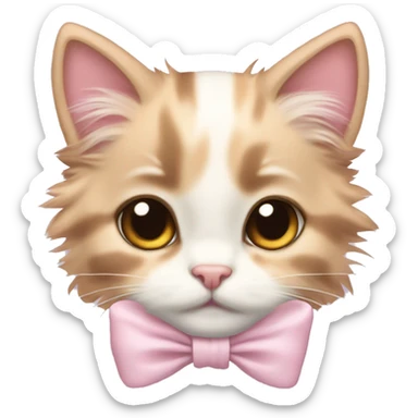 calico fluffy kitten pale pink bow sticker