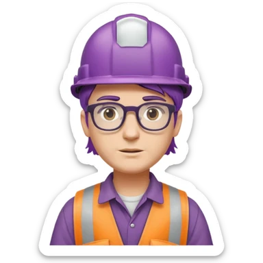purple haired construction worker with spectacles sticker