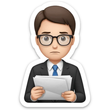 Frowns with Glasses, Office Boss: Business outfit, holding papers, frowning behind glasses, serious look
 sticker