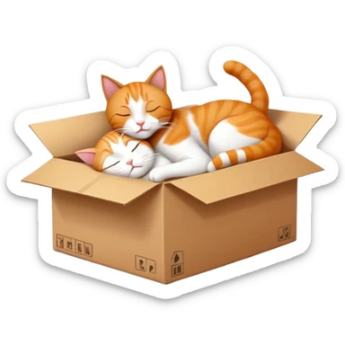 a cardboard box with two cats in it: one cat is alive, and one cat is asleep to symbolise schrodinger's cat.  sticker