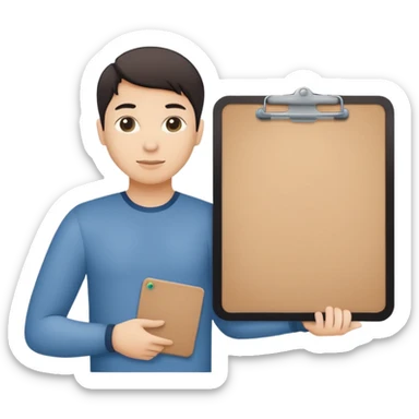 Minimalistic flat vector icon, iOS style, thin black contour on white background. Person silhouette with a project board (kanban/task board) behind. No text, no shadows.
 sticker