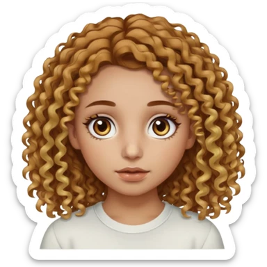 A girl with brown curly hair and blonde edges side parted with hazel central heterochromia eyes and a nose ring sticker