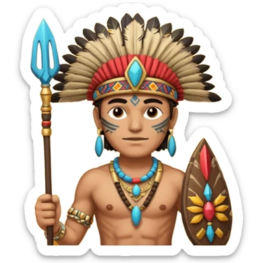 Hombre con un cuerpo de azteca con gorro azteca y lanza y collares  sticker