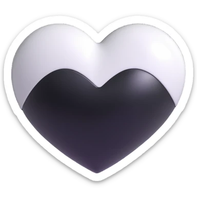 Elegant heart with Chanel vibes, shiny and glossy, black and white, 3D emoji style sticker
