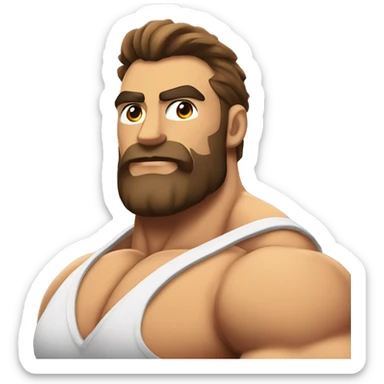 muscled hairy bodybuilder brown hair beard,enormous pecs and enormous biceps sticker