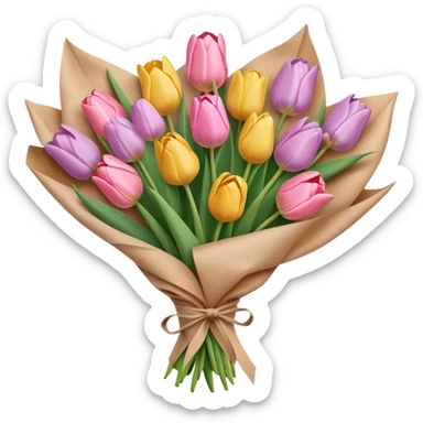 pastel tulip bouquet wrapped in brown paper sticker