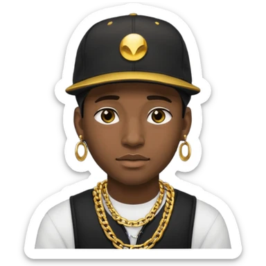 black guy with golden chains earpiercins and a snapback cap sticker