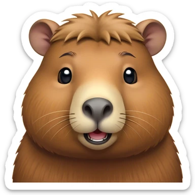 Cinematic Cute Capybara Portrait Emoji, Head tilted playfully and inquisitively, with a delightfully fluffy, rounded form and a characteristically large, flat capybara head featuring a short snout and small ears, accentuated by soft, inviting fur and round, sparkling eyes full of charm, Simplified yet irresistibly adorable features, highly detailed, glowing with a warm, friendly glow, high shine, affectionate and lively, stylized with a touch of whimsical cuteness, soft glowing outline, capturing the essence of a mischievous yet loving capybara that feels like it could tumble out of the screen into your arms! sticker
